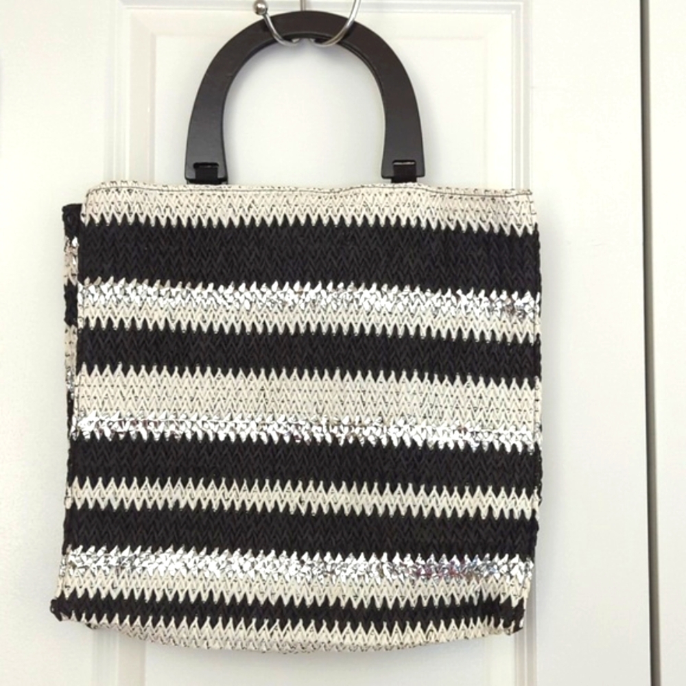 Shiraleah Chicago Havana Tote Bag Purse Lined Wood Like Handle New